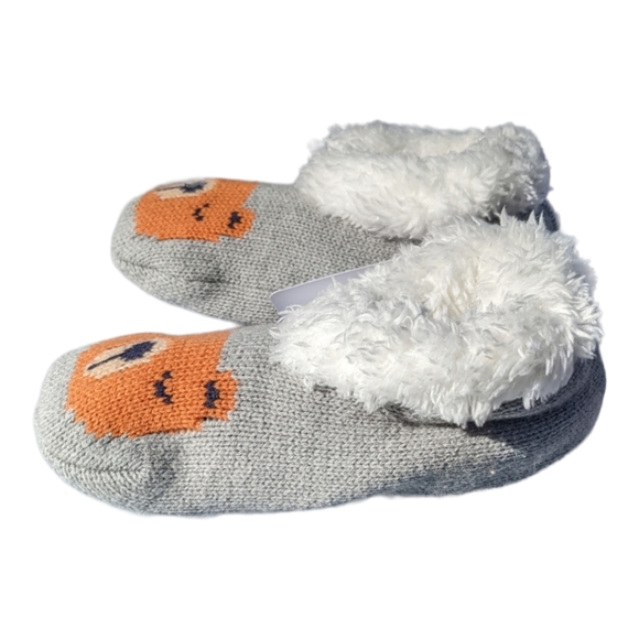 Gymboree S 5-6 Joy/Peace Bear Knit Grey Slippers W/ Nonslip Sole - Picture 2 of 8